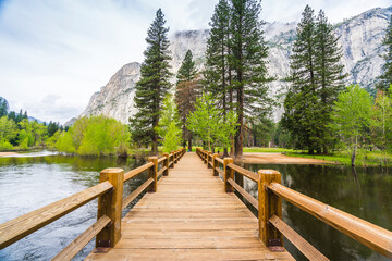 Fototapeta na wymiar wood bridge in Yosemite National park,California,usa...