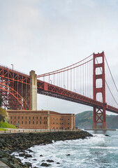 The Golden Gate bridge, seen at sunrise, San Francisco, California.