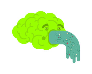 Dizziness Brain vomit isolated. Brains retching cartoon.