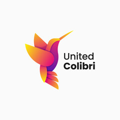 Fototapeta na wymiar Vector Logo Illustration United Colibri Gradient Colorful Style.