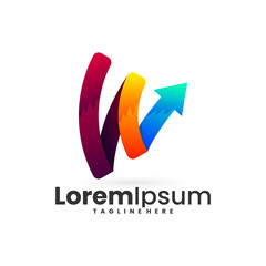 media logo with letter w and arrow symbol