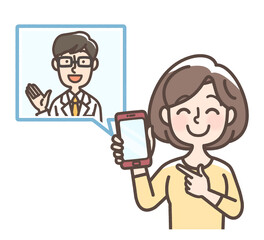 スマートフォンで診察を受けている女性