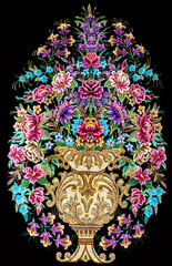 Persian handmade silk carpet with vase design