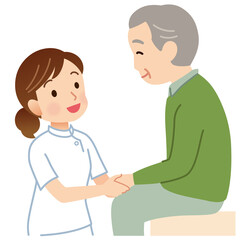 高齢者に話しかける看護師　介護