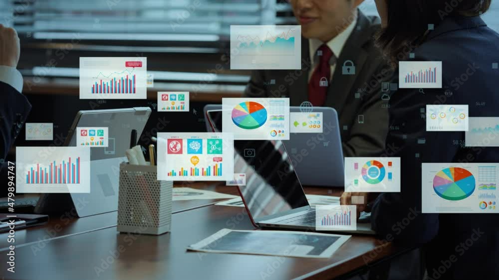 Poster business documents concept. data analysis. paperless work.