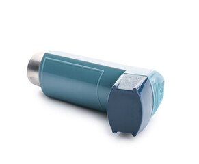 Asthma inhaler on white background