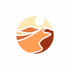 Desert logo design template.Mountain hill with sunshine illustration 
