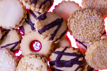 Jam, cocoa and sesame pastry
