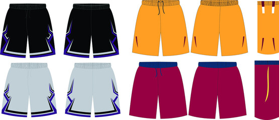 Basketball Uniform Shorts Front and Back View Mock ups Templates Vectors 
