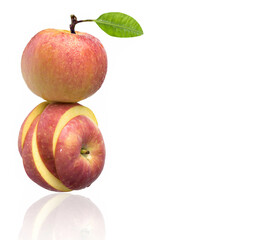 two red sliced apple isolated on white background with copy space.