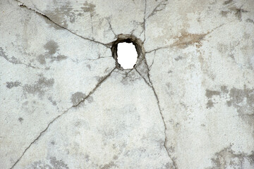 Hole and crack on old wall.Abstract background texture for design.Concept Eavesdropping or peek