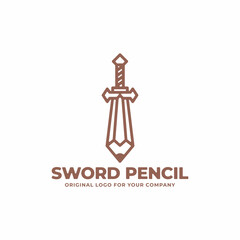 Unique logo design with a sword-shaped pencil concept.
