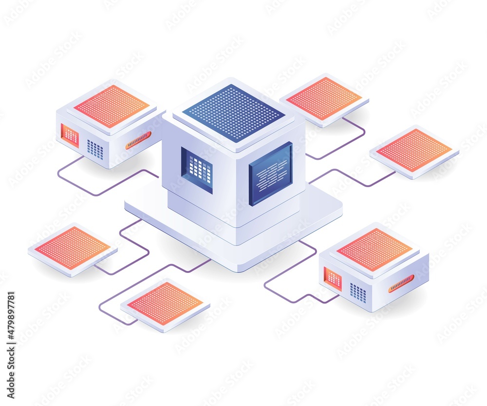 Poster branch data server isometric illustration