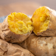 Taiwanese food - Homemade delicious roasted sweet potato in a plate for eating.