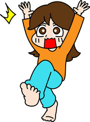 驚いているロングヘアーの女性のイラスト