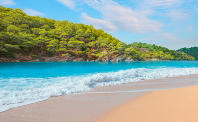 Panoramic view of amazing Oludeniz Beach And Blue Lagoon, Oludeniz beach is best beaches in Turkey - Fethiye, Turkey