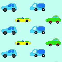Motif de jolies voitures multicolores sur fond monochrome. Voitures de dessin animé, camions, cabriolets pour modèle de petits enfants, conception pour les enfants