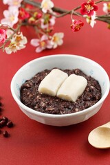 Shiratama Zenzai on a wooden tray