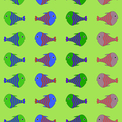 Fishes pattern on a colorful background. Cute animals