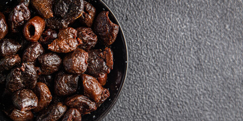 olive pitted dried smoked olives healthy meal food snack on the table copy space food background