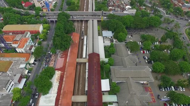 Aerial shot of train station in Surabaya Indonesia