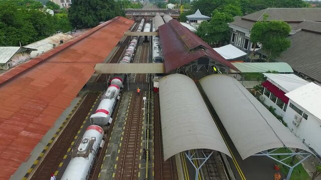 Aerial Shot of Oil and Gasoline Train