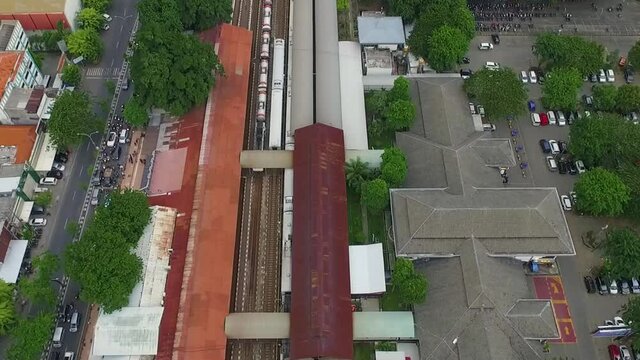 Aerial Shot of Oil, Gasoline Train, and Train Station