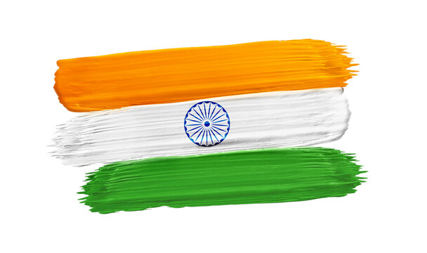 paint brush stroke of India flag glowing bright and colour full
