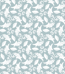 Fototapeta na wymiar Floral vector ornament. Seamless abstract classic background with white leaves. Pattern with white repeating floral elements. Ornament for wallpaper and packaging