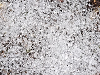 Tokyo,Japan - January 10, 2022: Closeup of snow on the soil
