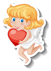 Cupid girl holding a heart in cartoon style