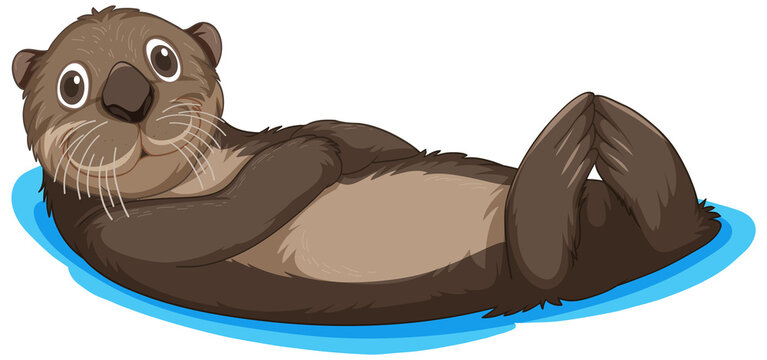 Cute otter floating in cartoon style