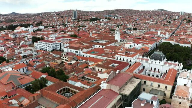 Aerial view of old streets of the colonial city Sucre, Bolivia.