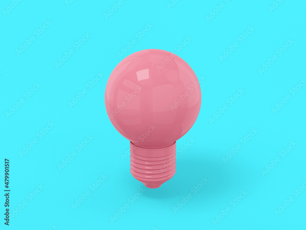 Poster pink one color lamp on a blue flat background. minimalistic design object. 3d rendering icon ui ux i