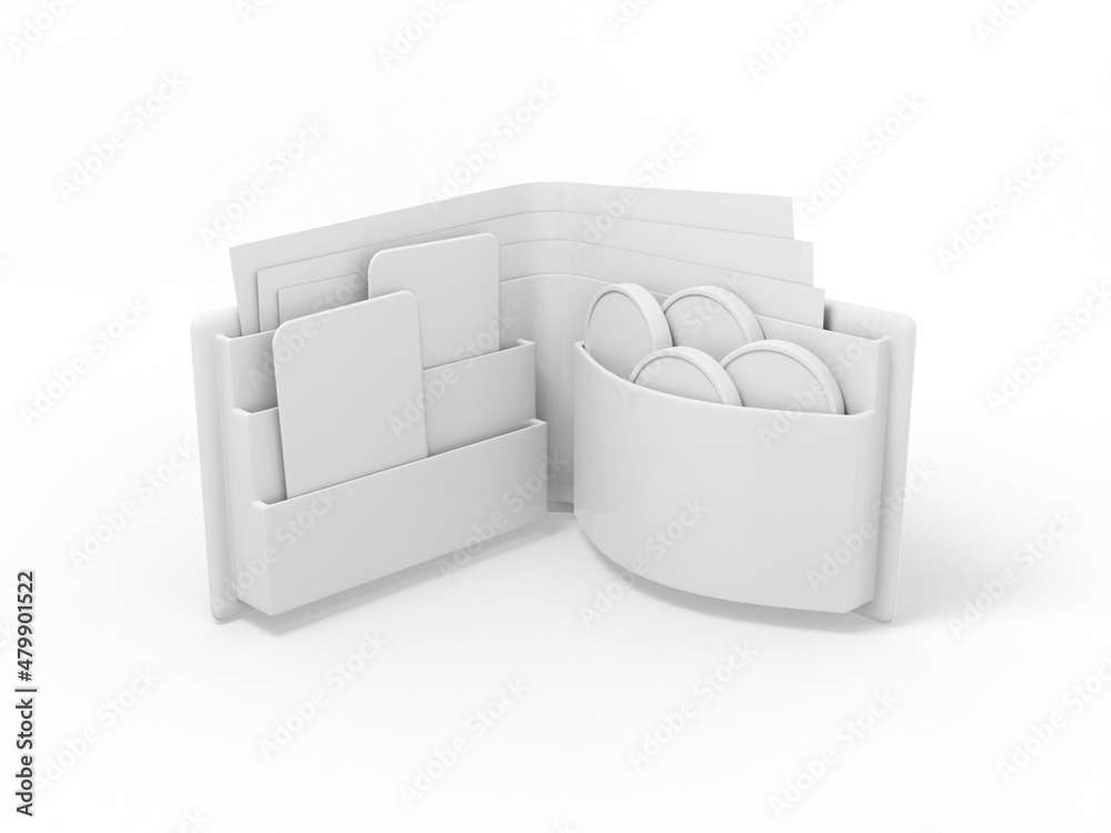 Poster white one color wallet on a white flat background. minimalistic design object. 3d rendering icon ui 
