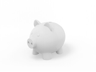White one color piggy bank on a white flat background. Minimalistic design object. 3d rendering icon ui ux interface element.