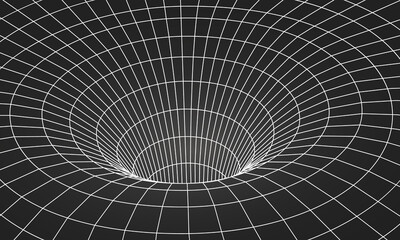 Fototapeta premium Wormhole geometric grid wireframe tunnel flat style design vector illustration. Abstract futuristic time travel wormhole tunnel science 3d surface concept grid.
