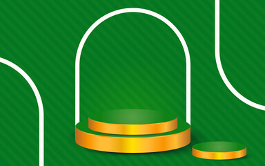 3d geometric green and golden podium for product placement with dabble circular background and editable color