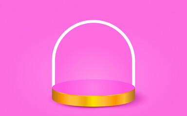 3d geometric pink podium for product placement with circular background and editable color