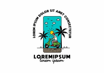 Riding scooter line art illustration