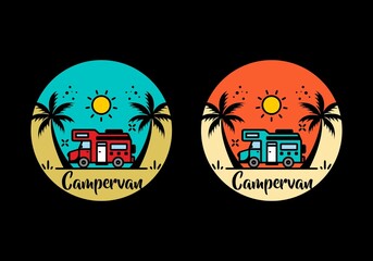 Campervan life line art illustration