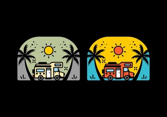 Campervan life line art illustration