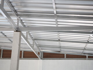 Interior metal sheet roof. closeup photo, blurred.