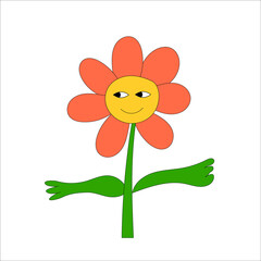 Vector daisy flower with fancy eyes in the hippie styles of the 60s -70s. Isolated on a white background.