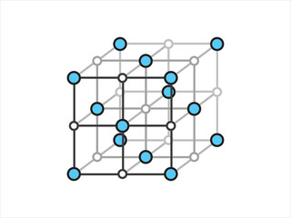 Volumetric Crystal lattice. The position of atoms in a crystal. Vector illustration.
