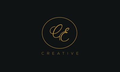 CE is a stylish logo with creative design and golden color with black background.