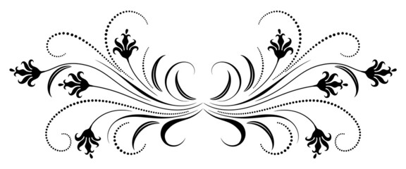 Decorative floral ornament with leaves, flowers and abstract lines. Element for decor and greeting card design