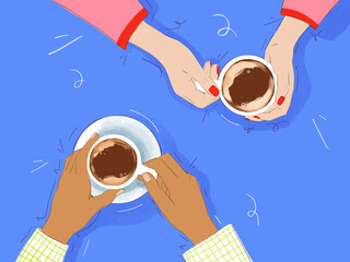 illustration of hands with a cup of coffee