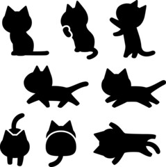 シンプルな猫のシルエットアイコンセット