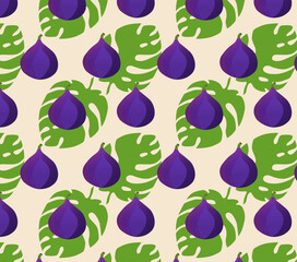 seamless pattern with figs and leaves, vector illustration